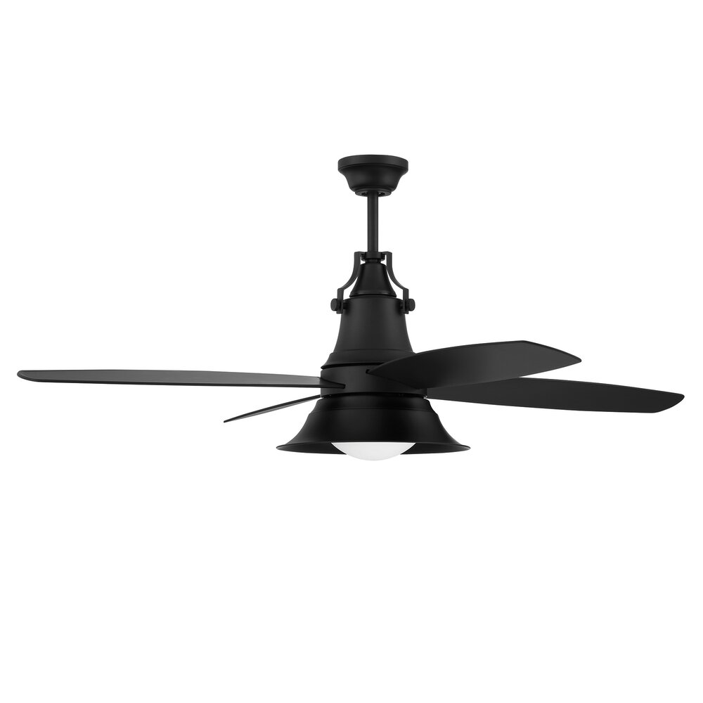 Ceiling Fan (Blades Included) In Flat Black And Frost White Glass