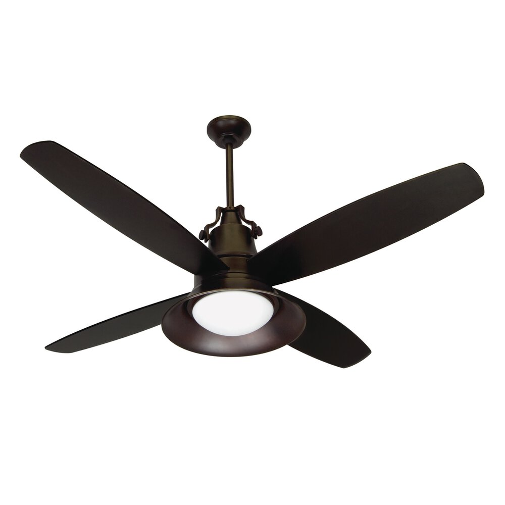 52" Ceiling Fan With Blades And Light Kit In Oiled Bronze Gilded And Frost White Glass