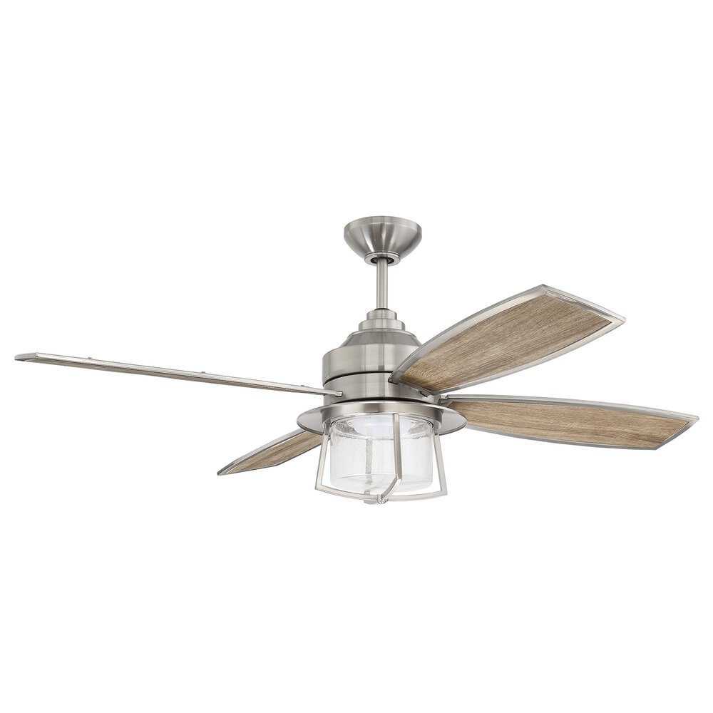 52" Ceiling Fan With Blades And Light Kit In Brushed Polished Nickel And Clear Glass
