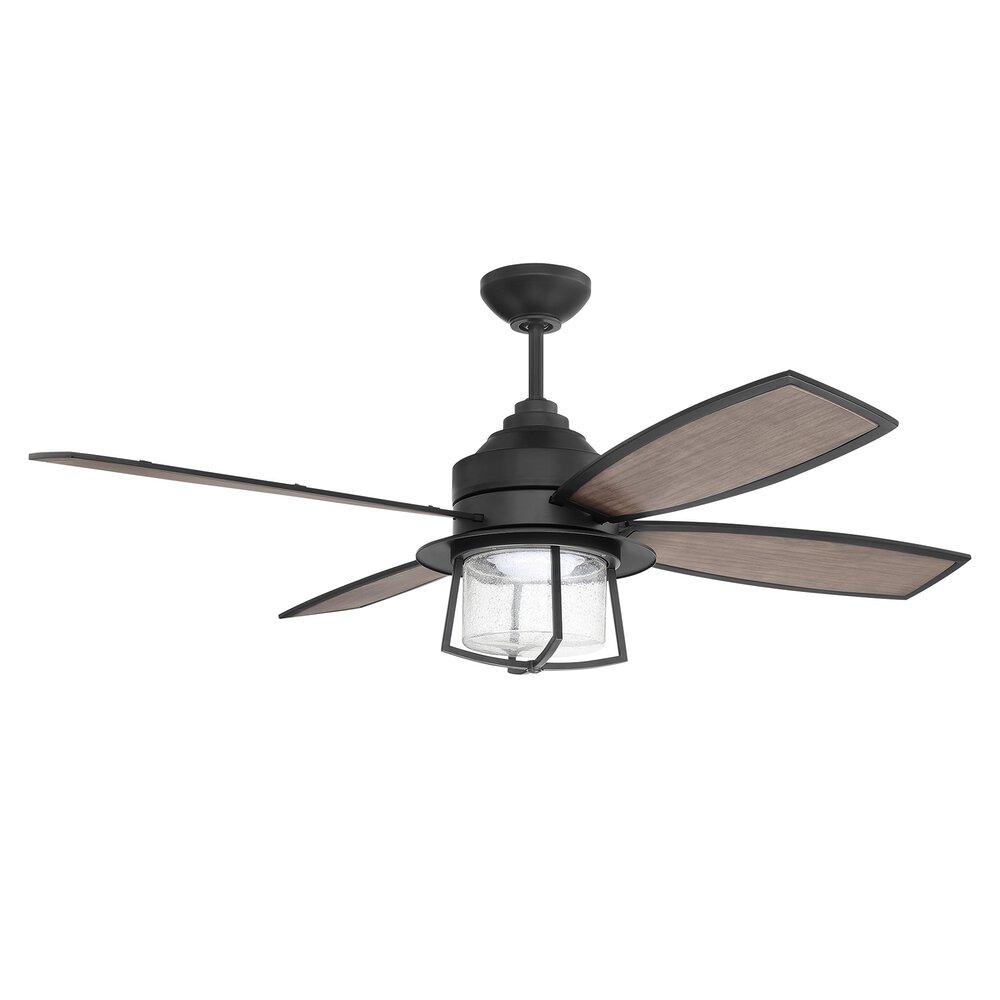 52" Ceiling Fan With Blades And Light Kit In Flat Black And Clear Glass