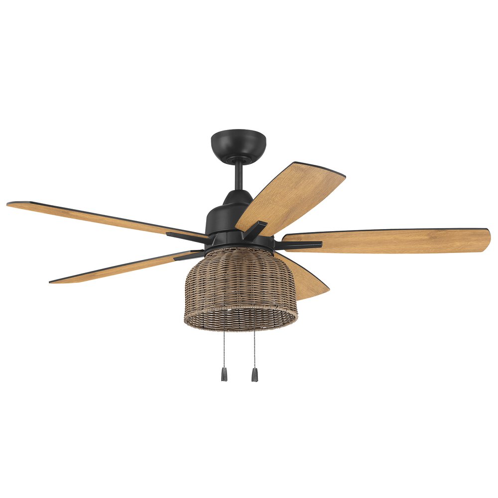 52" Woven Indoor/Outdoor Fan in Flat Black with Flat Black/Pecan Blades
