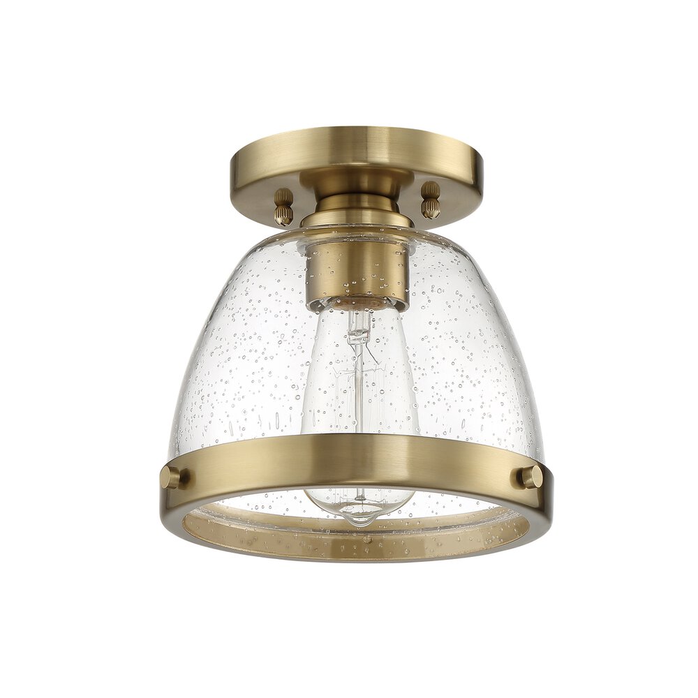 1 Light 7.5" Flushmount In Satin Brass And Seeded Glass