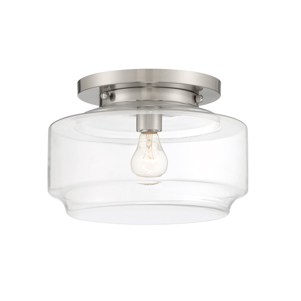 1 Light 12" Flushmount In Brushed Polished Nickel And Clear Glass