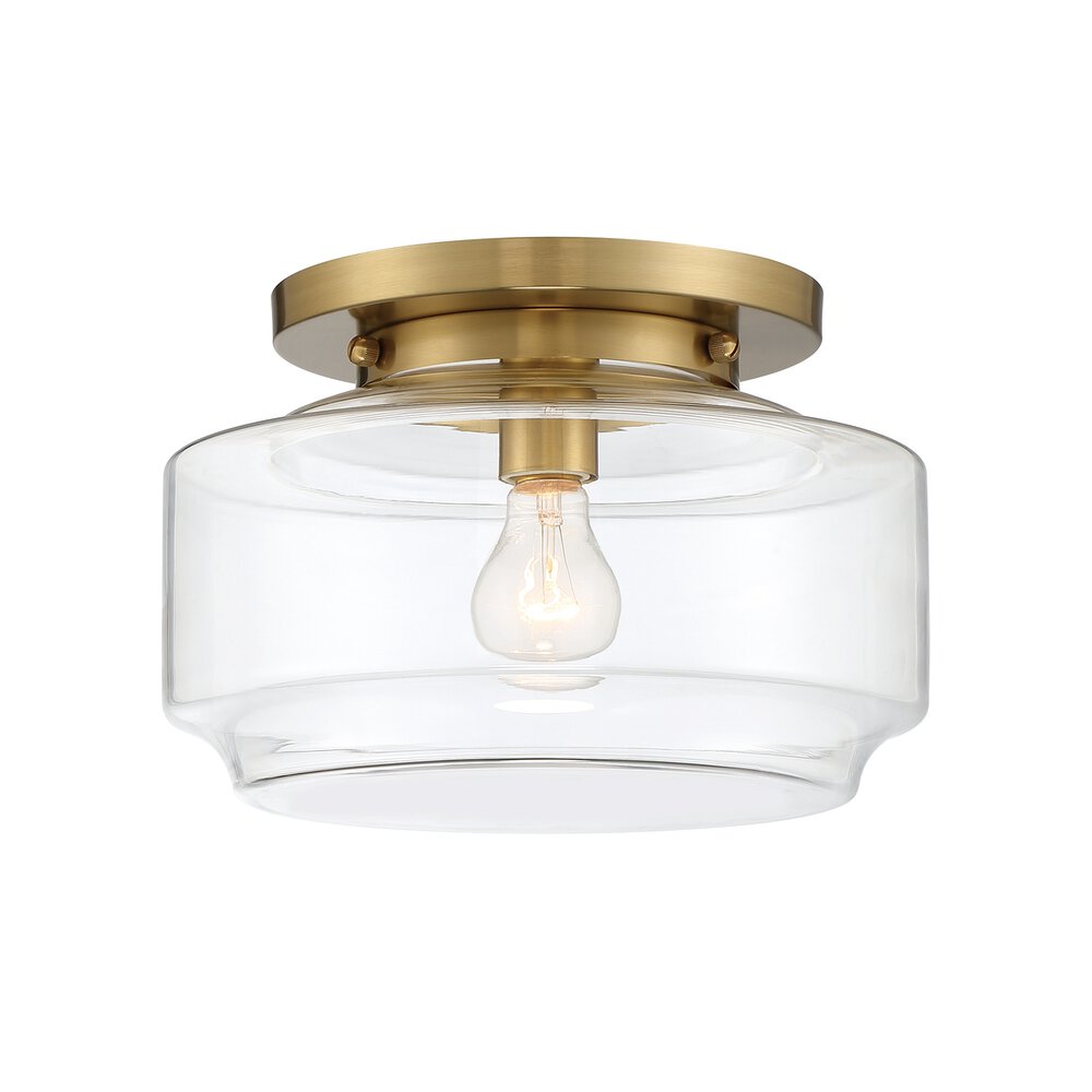 1 Light 12" Flushmount In Satin Brass And Clear Glass
