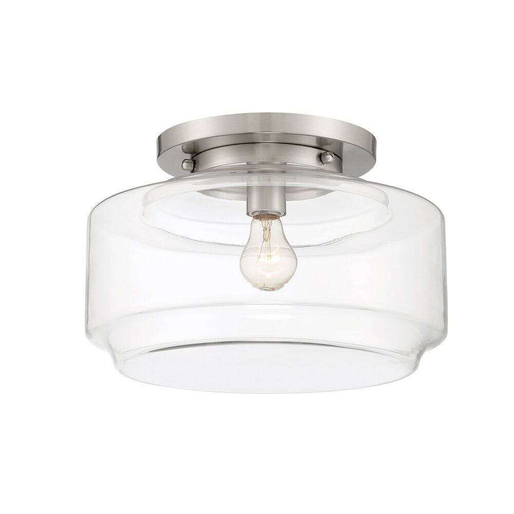 1 Light 14" Flushmount In Brushed Polished Nickel And Clear Glass
