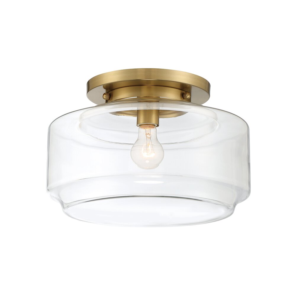 1 Light 14" Flushmount In Satin Brass And Clear Glass