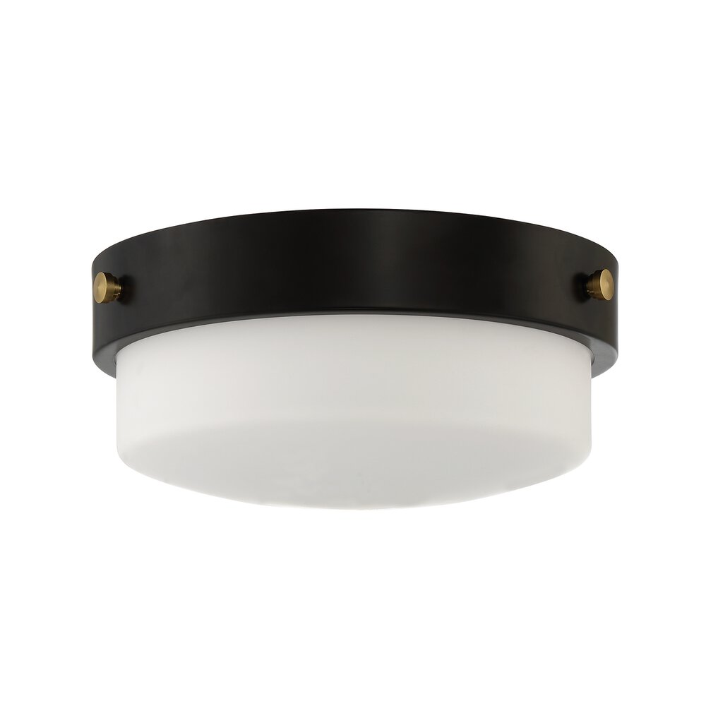 12" 2 Light Flushmount In Flat Black And Frost White Glass