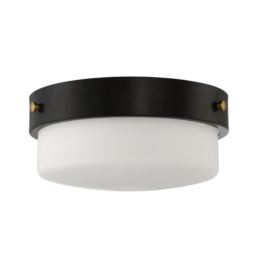13.75" 2 Light Flushmount In Flat Black And Frost White Glass