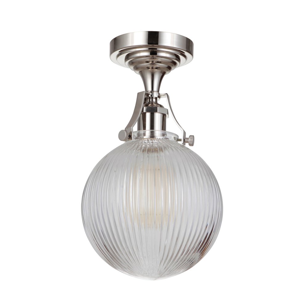1 Light Semi Flush In Polished Nickel And Clear Glass