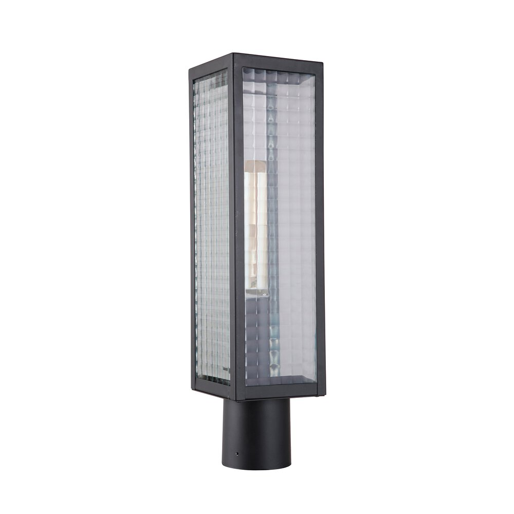 1 Light Large Post Mount In Midnight And Square Patterned Glass