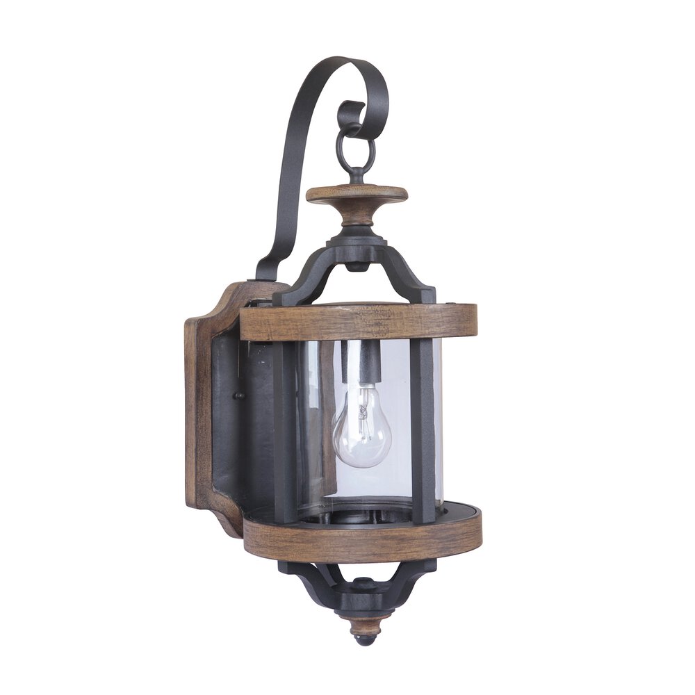 1 Light Medium Wall Mount In Textured Black / Whiskey Barrel And Clear Glass