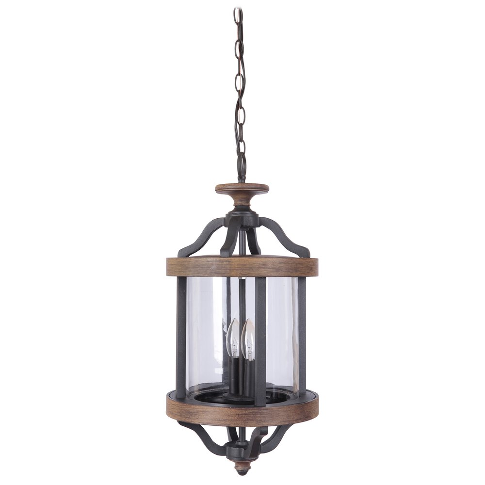 2 Light Pendant In Textured Black / Whiskey Barrel And Clear Glass