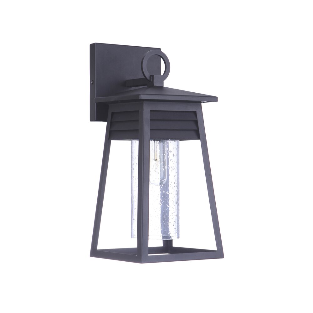 Small 1 Light Outdoor Lantern In Matte Black And Seeded Glass