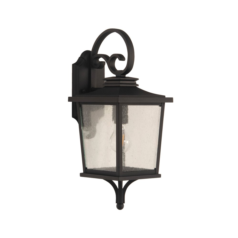 Small 1 Light Outdoor Lantern In Matte Black And Seeded Glass