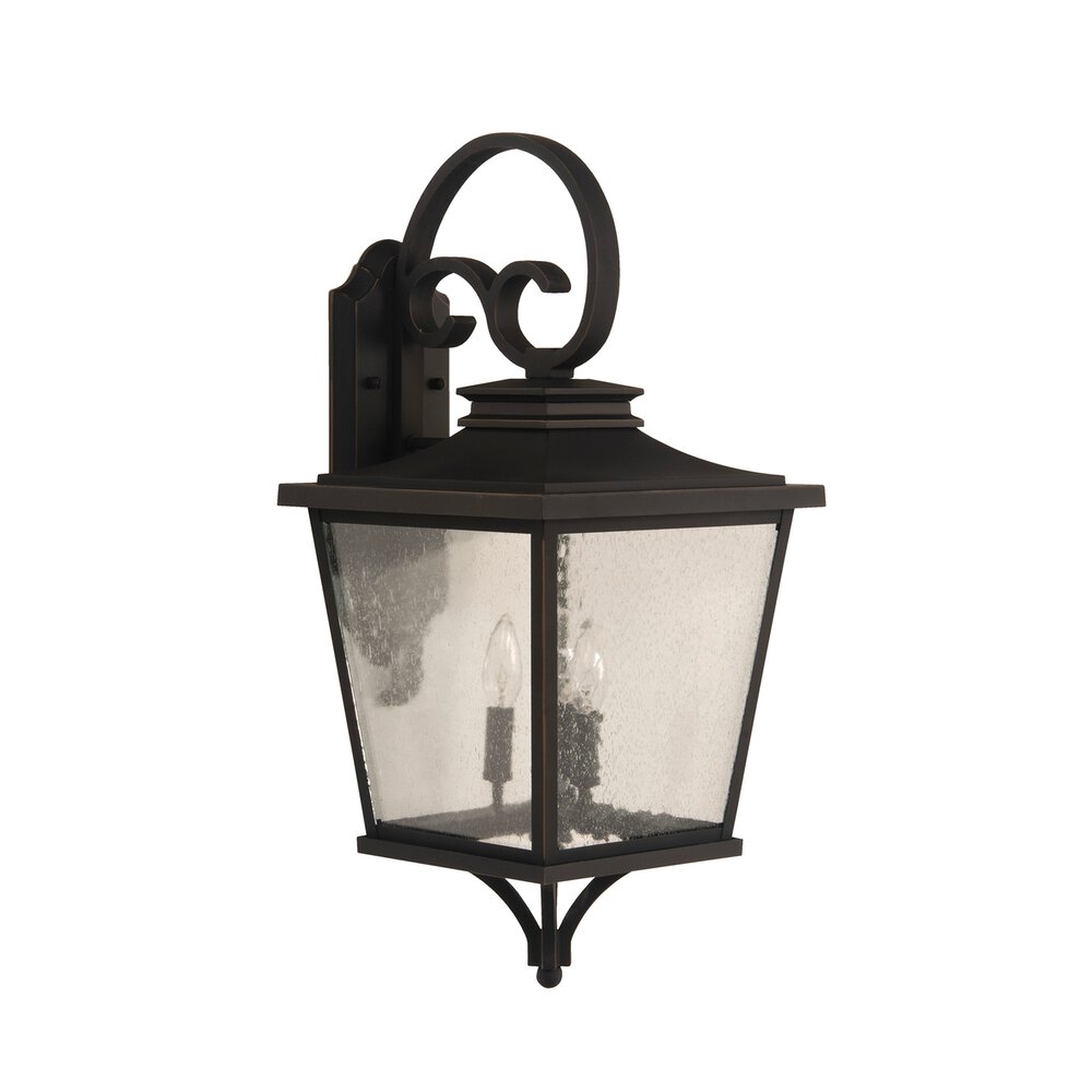 Large 3 Light Outdoor Lantern In Dark Bronze Gilded And Seeded Glass