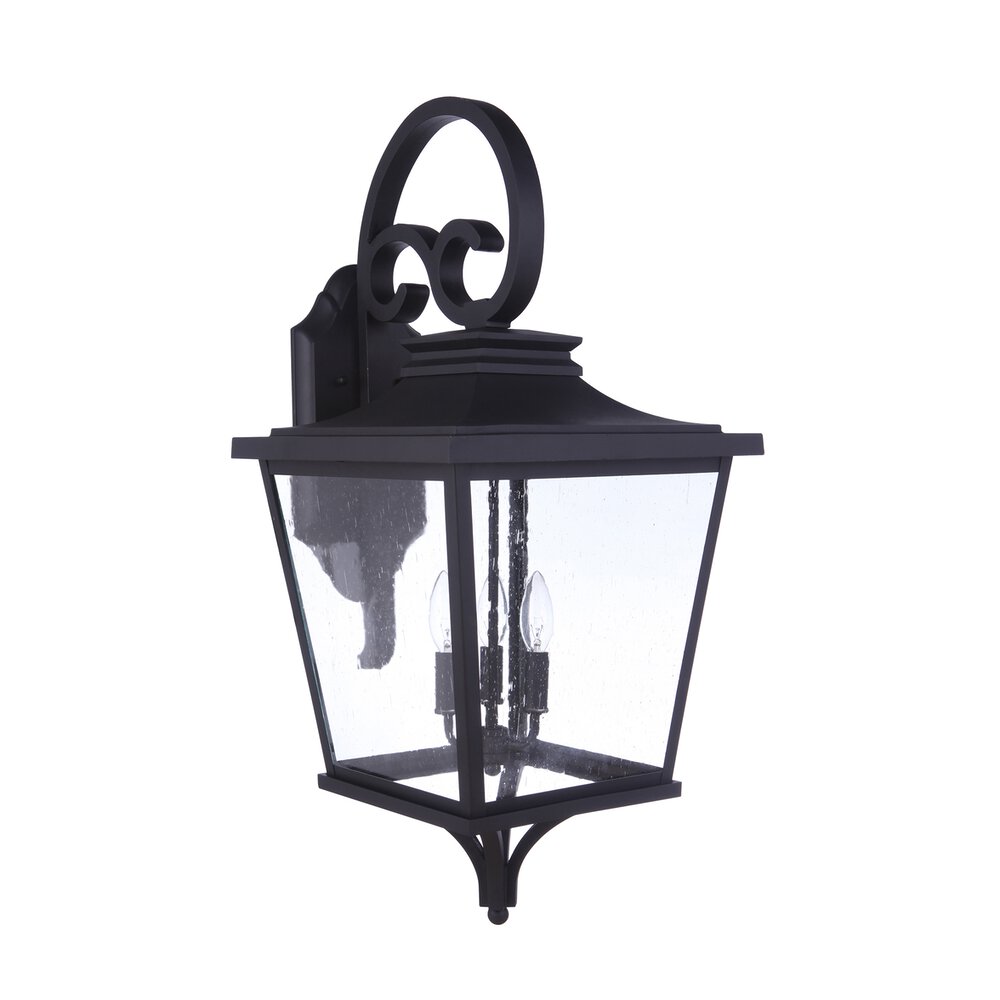 Outdoor Lantern In Matte Black And Seeded Glass