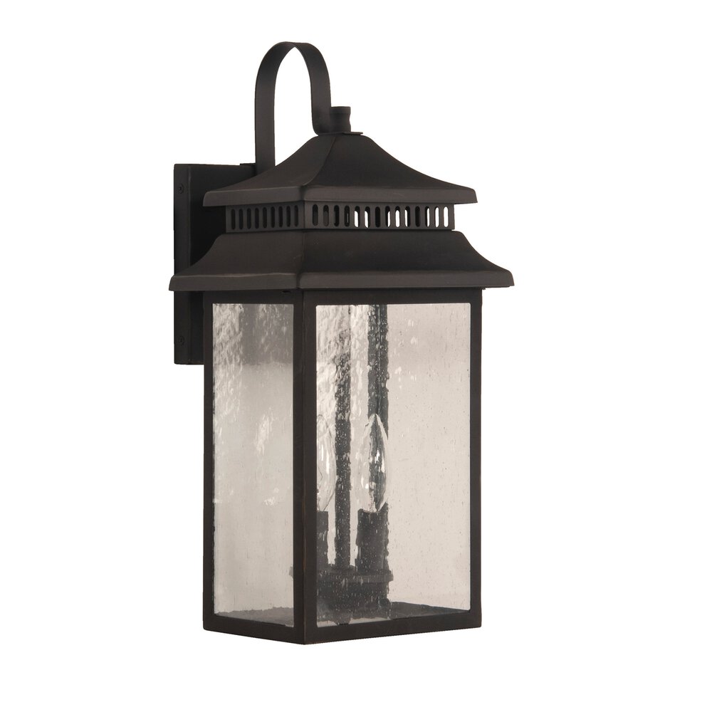 Medium 2 Light Outdoor Lantern In Dark Bronze Gilded And Seeded Glass