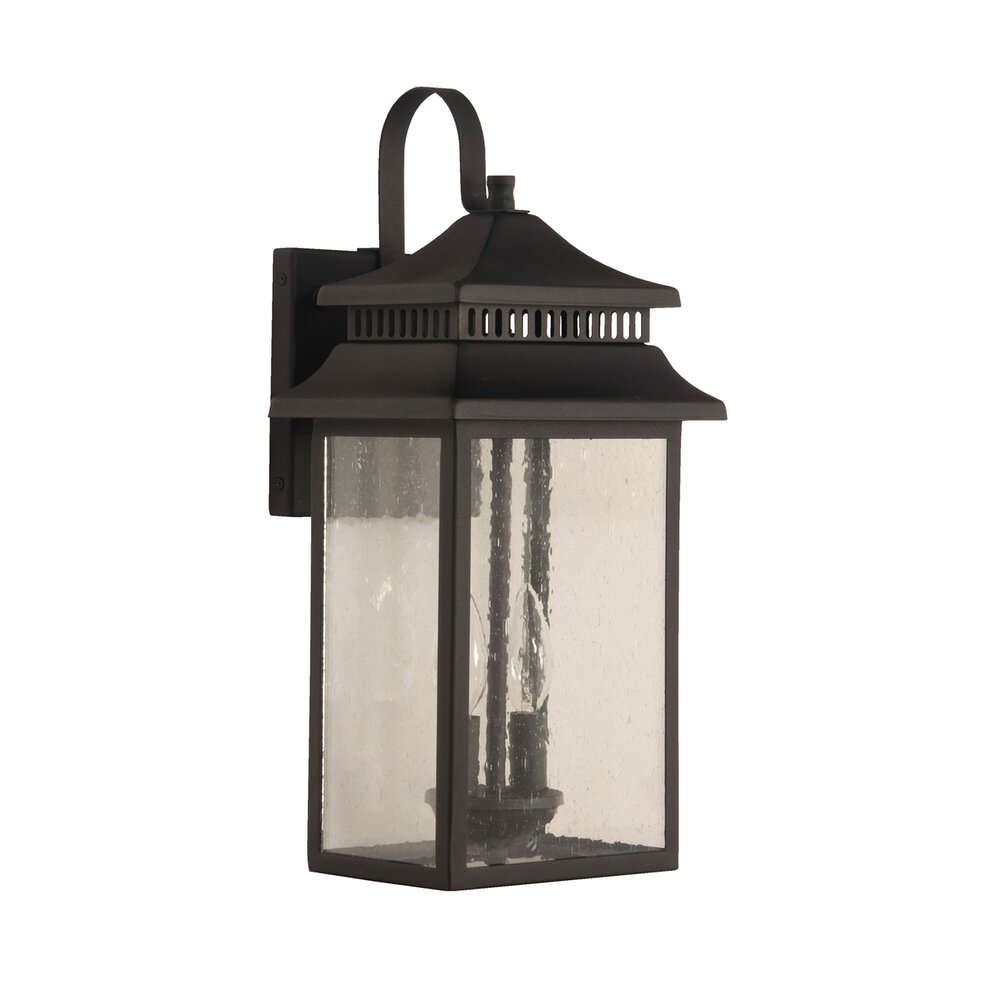 Medium 2 Light Outdoor Lantern In Matte Black And Seeded Glass