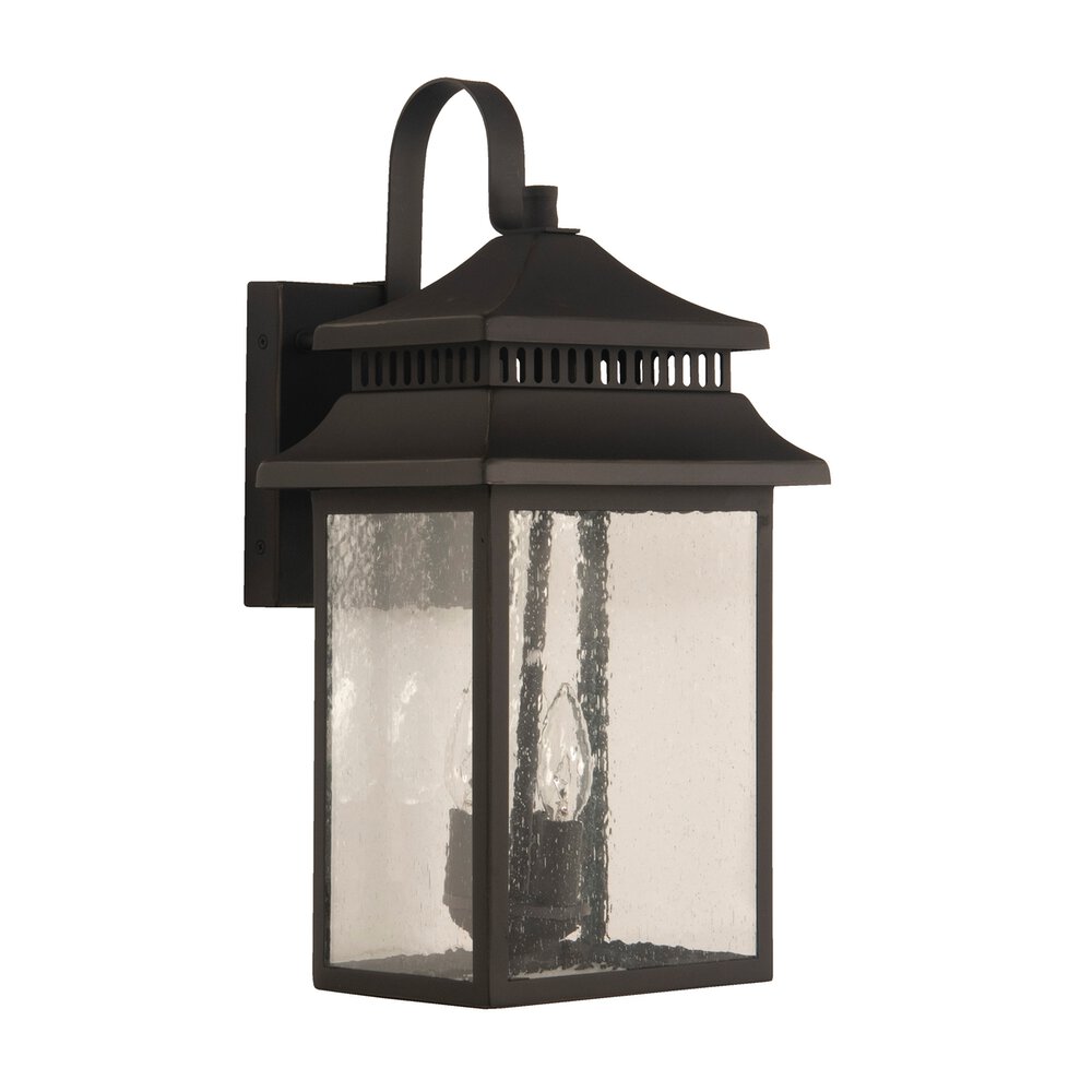 Large 2 Light Outdoor Lantern In Dark Bronze Gilded And Seeded Glass