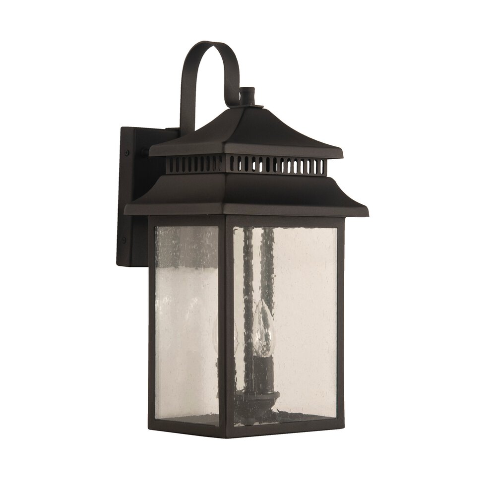 Large 2 Light Outdoor Lantern In Matte Black And Seeded Glass