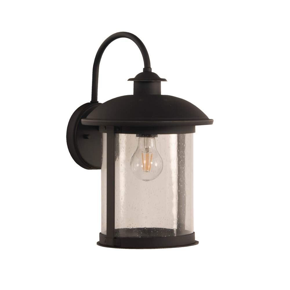 Medium 1 Light Outdoor Lantern In Dark Bronze Gilded And Seeded Glass