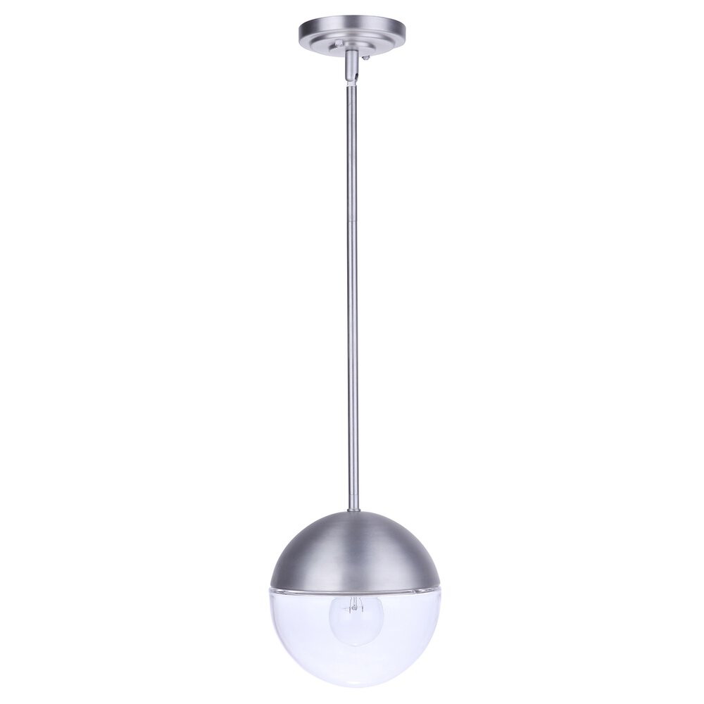 1 Light Outdoor Pendant In Satin Aluminum And Clear Glass