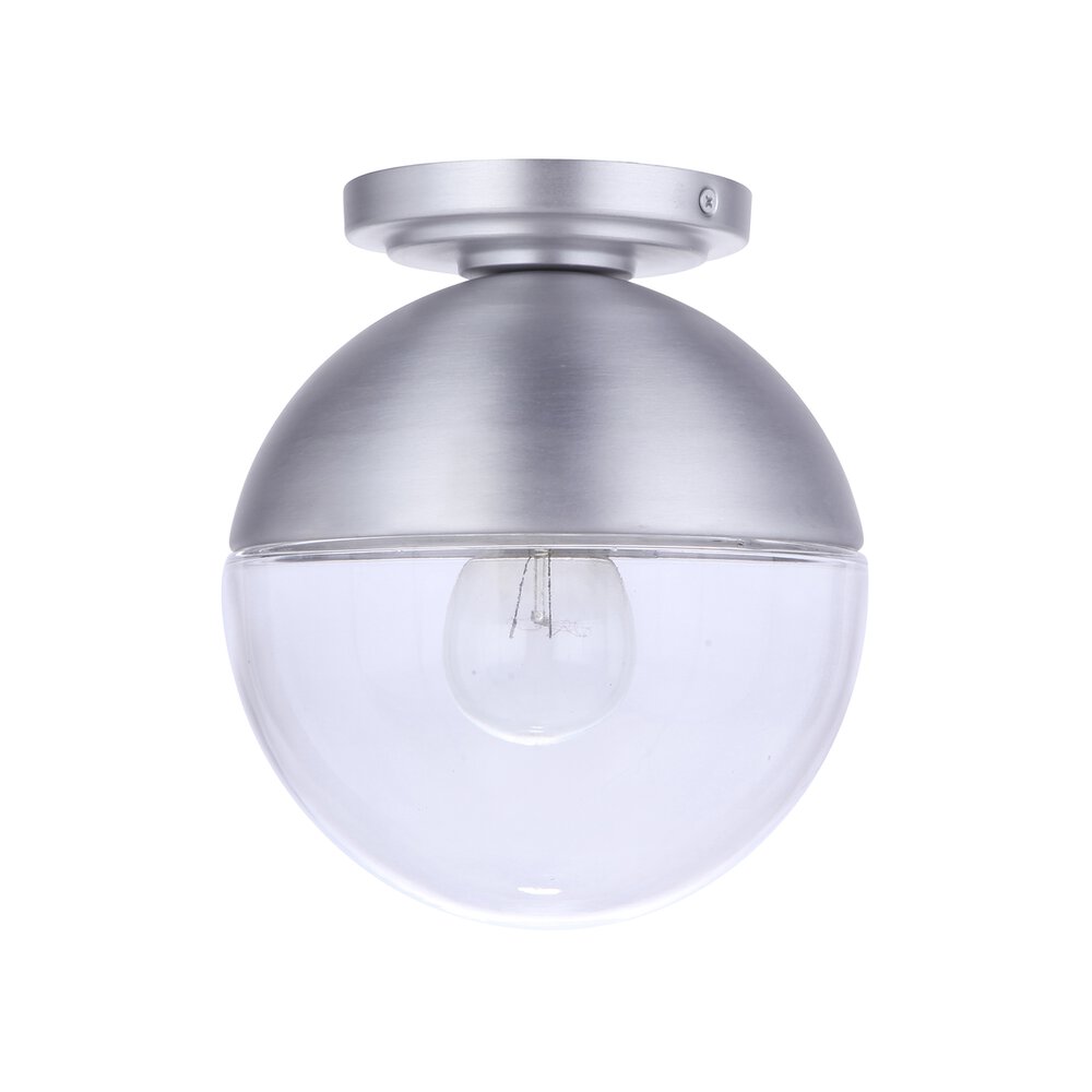 1 Light Outdoor Flush In Satin Aluminum And Clear Glass