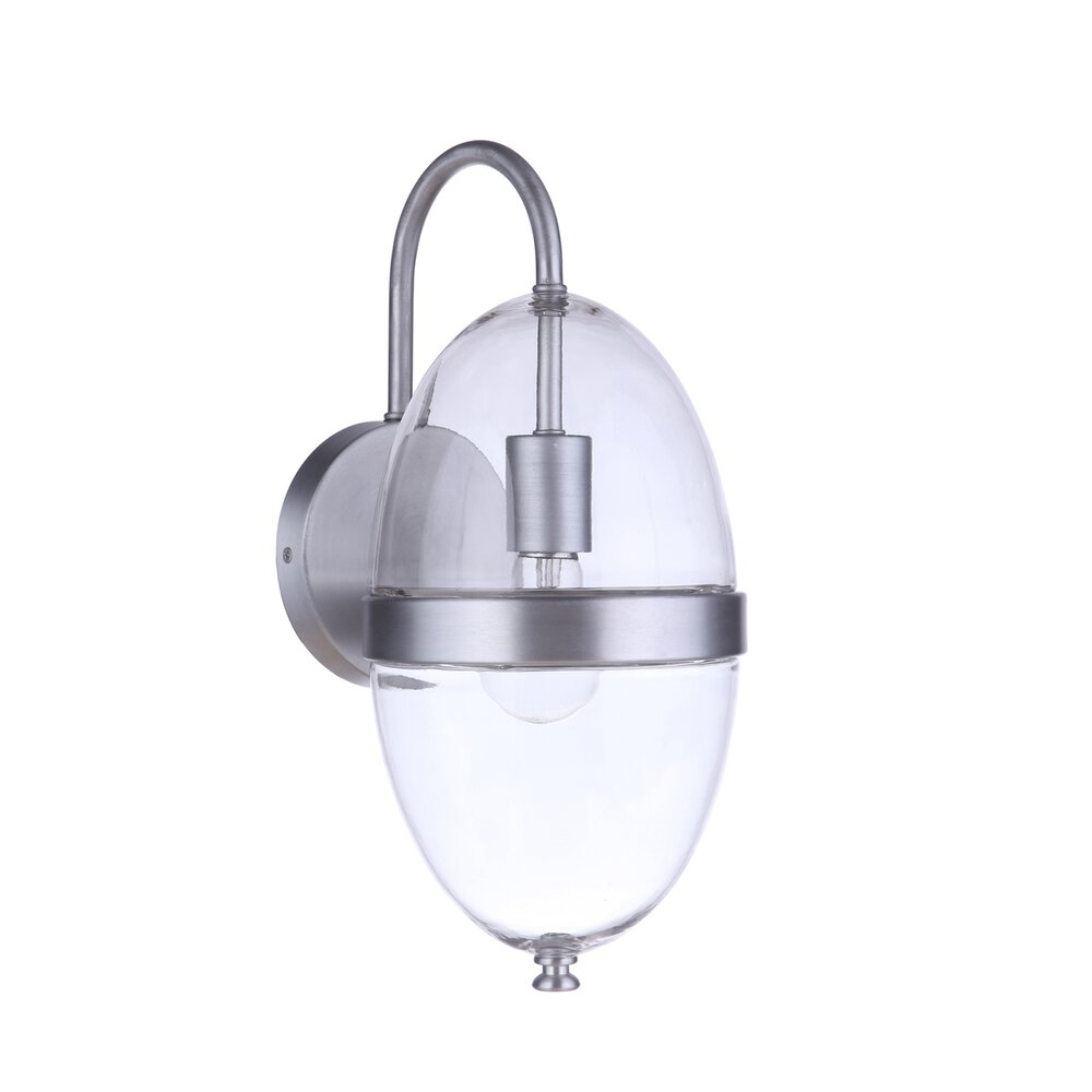 1 Light Medium Outdoor Wall Mount In Satin Aluminum And Clear Glass