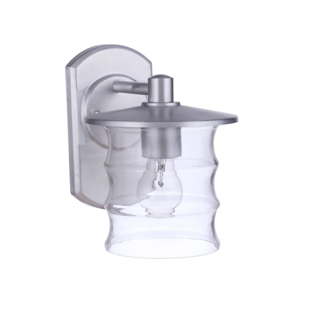1 Light Small Outdoor Wall Mount In Satin Aluminum And Clear Glass