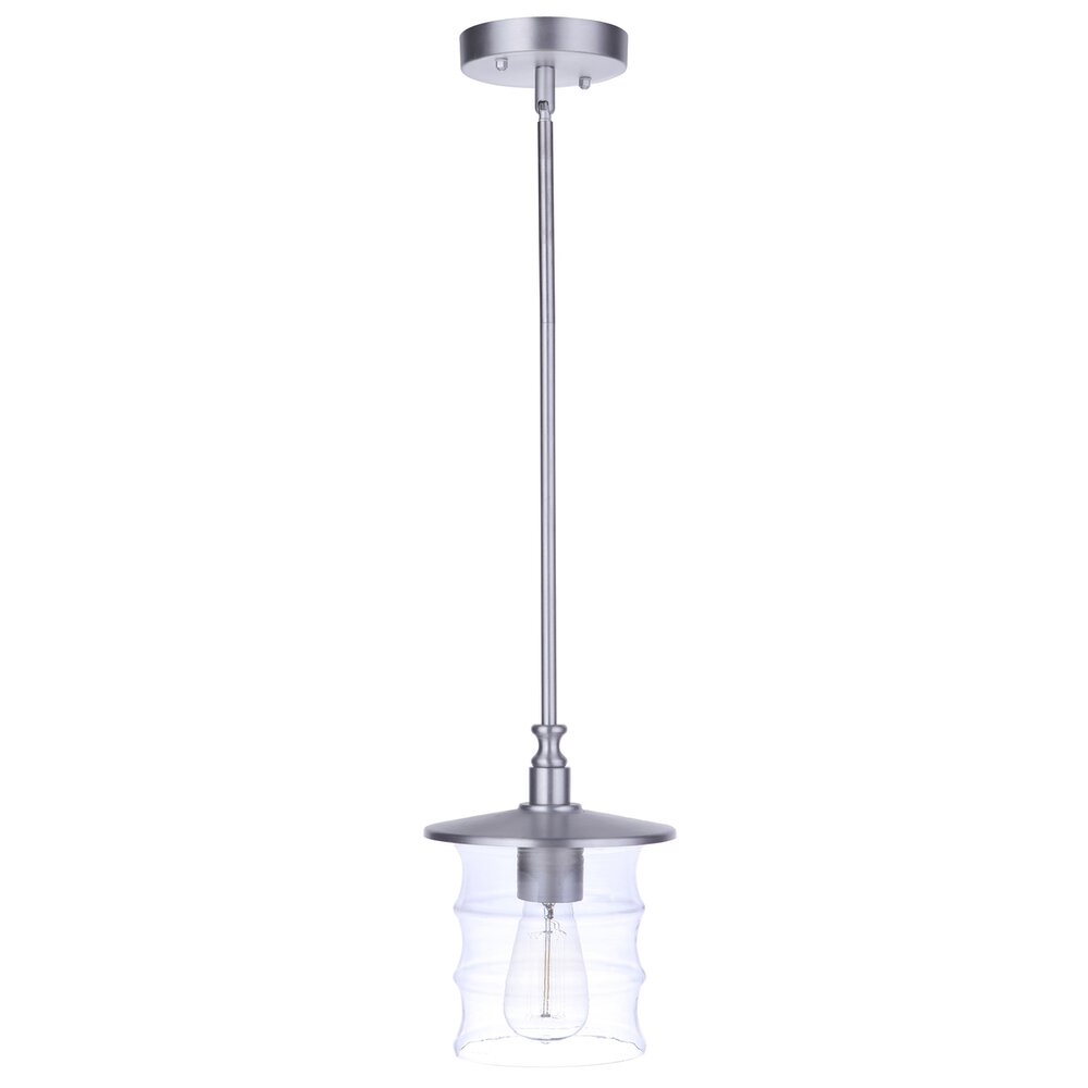 1 Light Outdoor Pendant In Satin Aluminum And Clear Glass