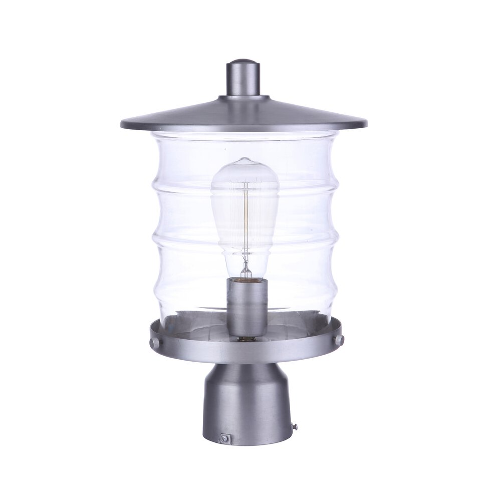 1 Light Outdoor Post Mount In Satin Aluminum And Clear Glass