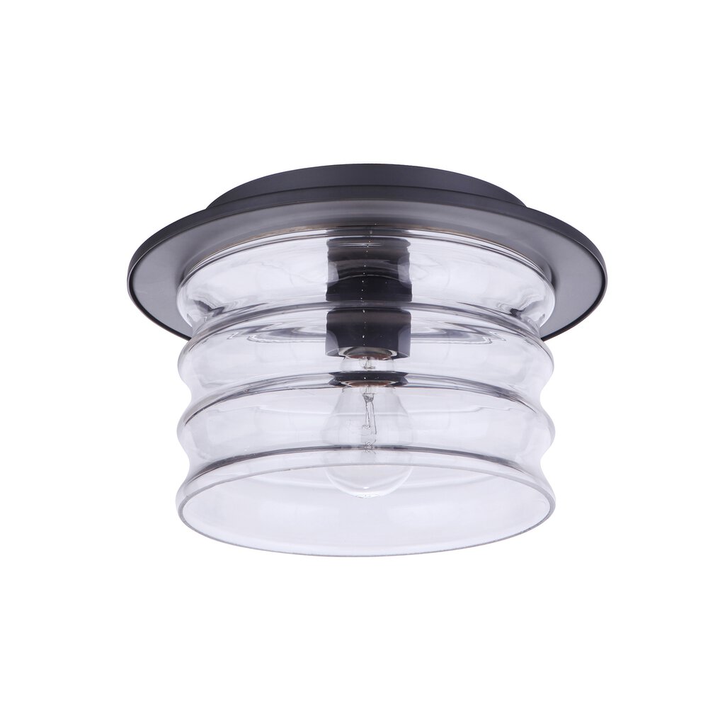 1 Light Outdoor Flush Mount In Midnight And Clear Glass