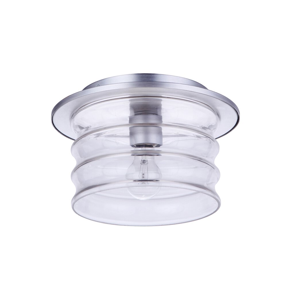 1 Light Outdoor Flush Mount In Satin Aluminum And Clear Glass