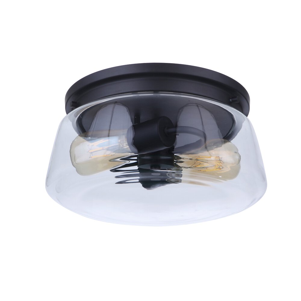 2 Light Outdoor Flushmount In Midnight And Clear Glass