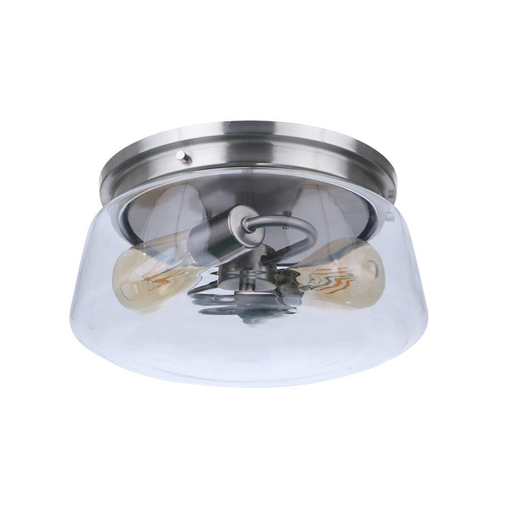 2 Light Outdoor Flushmount In Satin Aluminum And Clear Glass