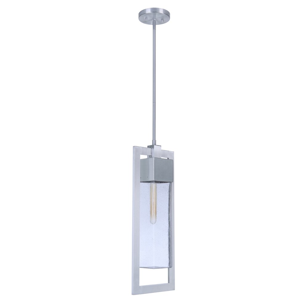 1 Light Outdoor Pendant In Satin Aluminum And Seeded Glass