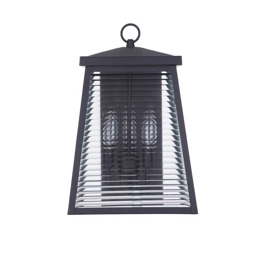 3 Light Large Outdoor Wall Mount In Midnight And Shiplap Glass