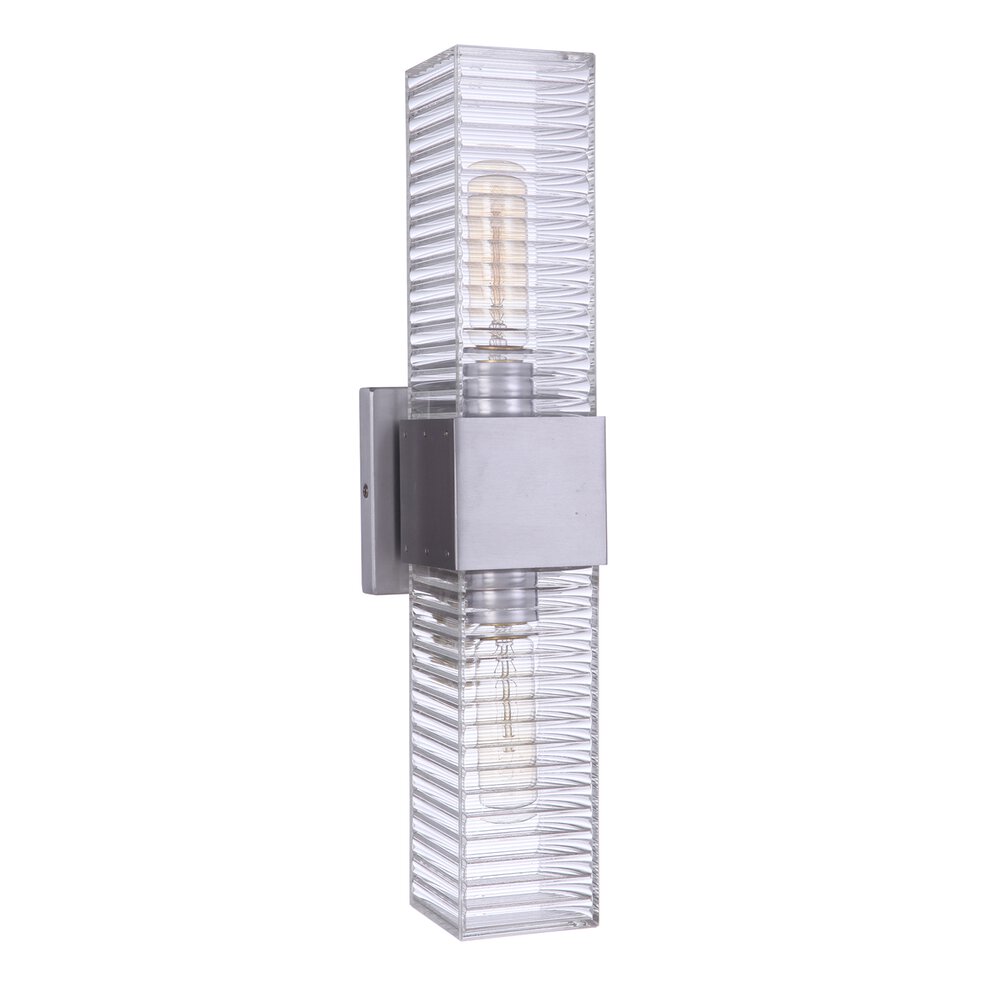 Outdoor Lantern 2 Light Satin Aluminum In Satin Aluminum And Ribbed Glass
