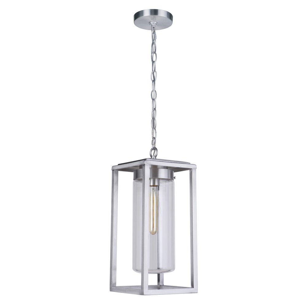 Outdoor Pendant In Satin Aluminum And Clear Glass