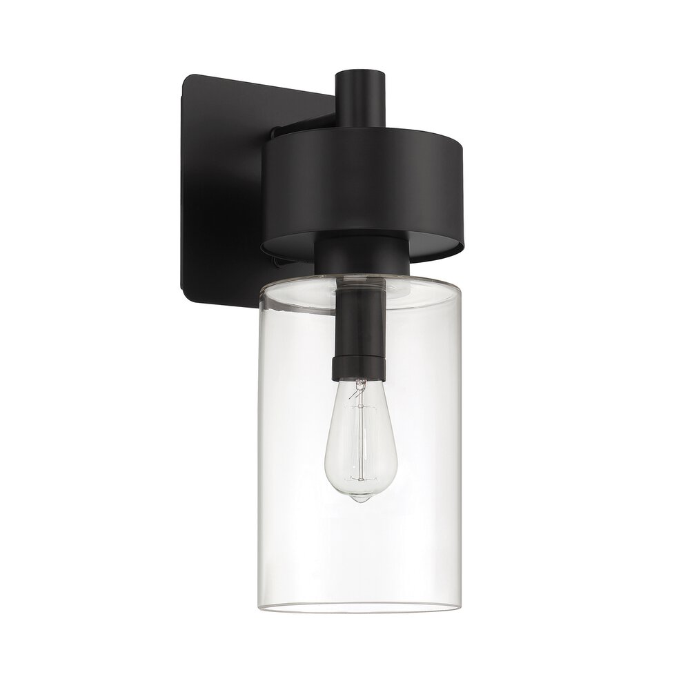 1 Light Outdoor Wall Lantern In Midnight And Clear Glass