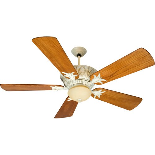 54" Ceiling Fan in Antique White Distressed with Premier Blades in Distressed Teak and Light Kit