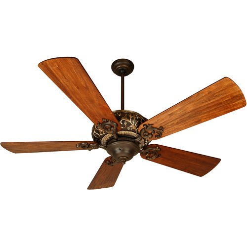 54" Ceiling Fan in Aged Bronze with Vintage Madera with Premier Blades in Hand Scraped Teak