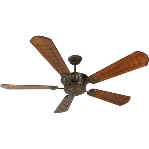 70" Ceiling Fan in Aged Bronze with Custom Carved Blades in Scalloped Walnut