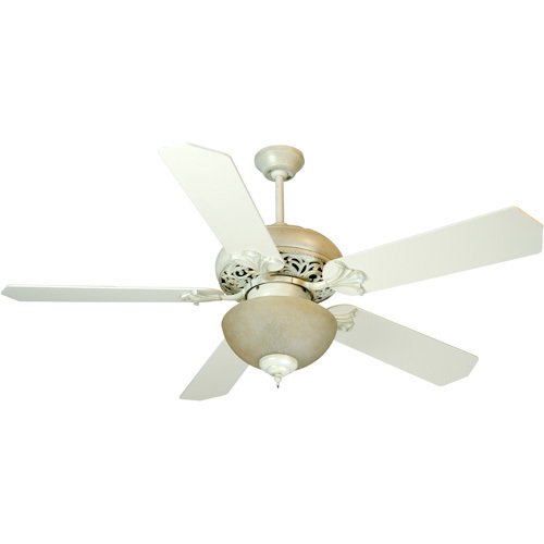 52" Ceiling Fan in Antique White Distressed with Standard Blades in Antique White and Optional Light Kit
