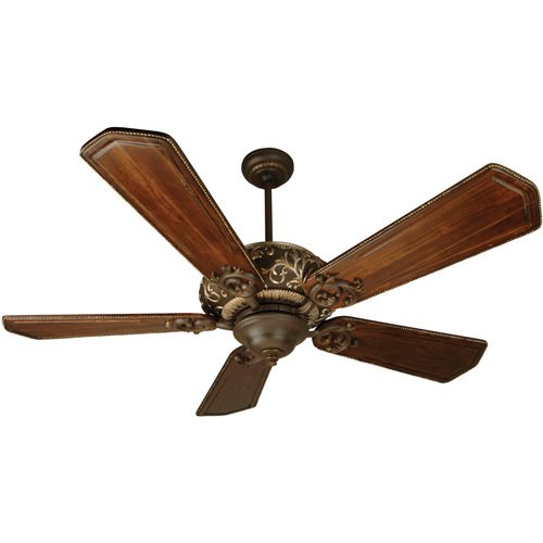 56" Ceiling Fan in Aged Bronze with Vintage Madera with Custom Carved Blades in Walnut/Vintage Madera