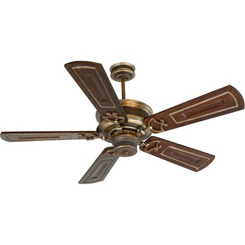 54" Ceiling Fan in Dark Coffee with Vintage Madera with Custom Carved Blades in Walnut/Vintage Madera
