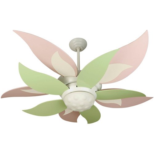 52" Ceiling Fan in White with Specialty Blades in Green and Integrated Light Kit