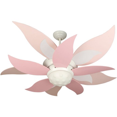 52" Ceiling Fan in White with Specialty Blades in Pink and Integrated Light Kit