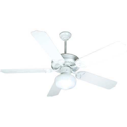 52" Outdoor Patio Ceiling Fan with Outdoor Standard Blades and 9" Outdoor School House Light in White with Cased White Glass