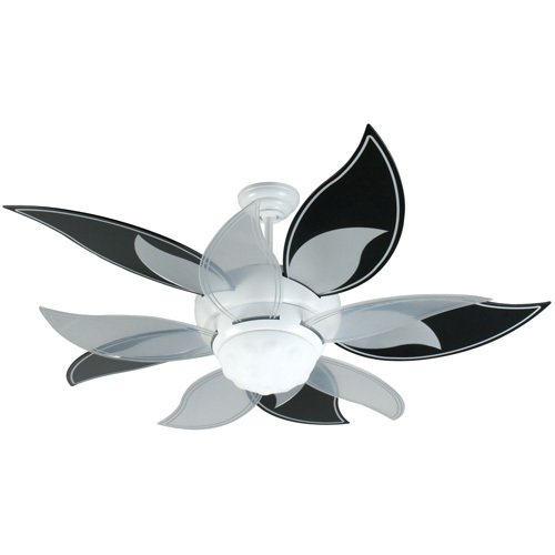 52" Ceiling Fan in White with Specialty Blades in Black and Silver and Integrated Light Kit
